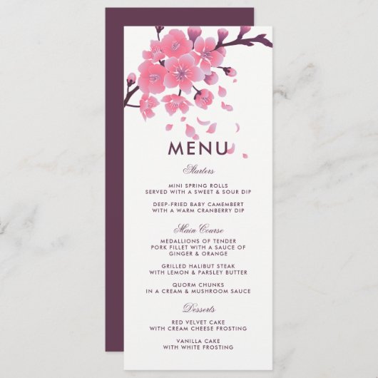 Sakura kersenbloesem bloem bruiloft menu (Voorkant / Achterkant)