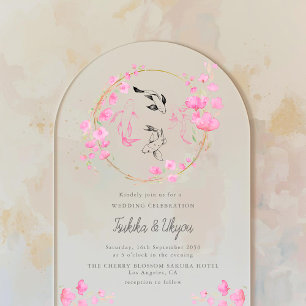Sakura Kersenbloesem Koi Vis Japan Huwelijksboog Acryl Uitnodigingen
