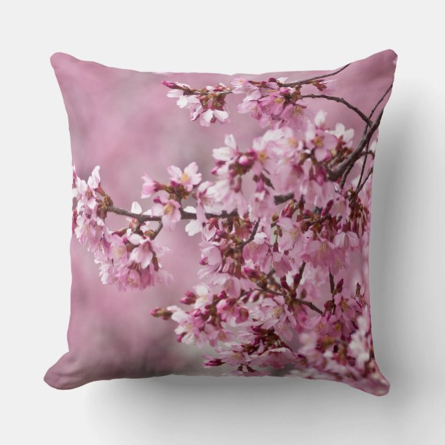 Sakura Kersenbloesem Pastel Roze Lagen Kussen (Voorkant)