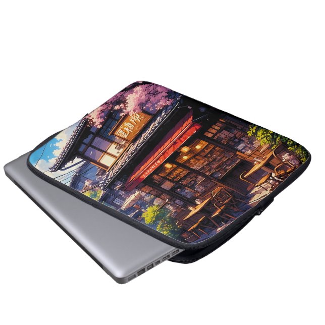 Sakura Kissa  - Cherry Blossom Café Laptop Sleeve (Voorkant onderkant)