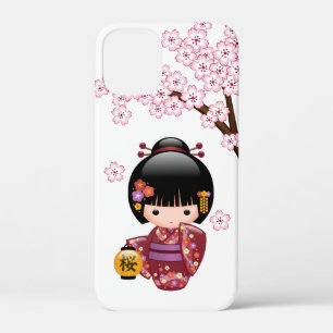 Sakura Kokeshi Doll - Cute Japanese Geisha Girl iPhone 12 Mini Hoesje