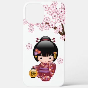 Sakura Kokeshi Doll - Cute Japanese Geisha Girl iPhone 12 Pro Max Hoesje