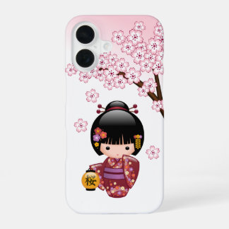 Sakura Kokeshi Doll - Cute Japanese Geisha Girl iPhone 16 Hoesje