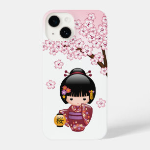Sakura Kokeshi Doll - Cute Japanese Geisha Girl iPhone 14 Hoesje