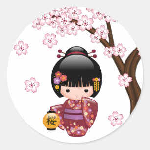 Sakura Kokeshi Doll - Cute Japanese Geisha Girl Ronde Sticker