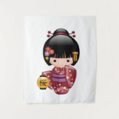 Sakura Kokeshi Doll - Cute Japanese Geisha Girl Wandkleed (Voorkant)