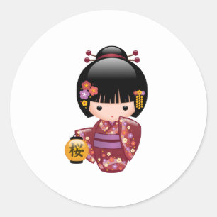 Sakura Kokeshi Doll - Geisha Girl in White Ronde Sticker