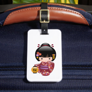 Sakura Kokeshi Doll - Geisha Girl op strand Bagagelabel