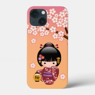 Sakura Kokeshi Doll - Geisha Girl op strand iPhone 13 Mini Hoesje