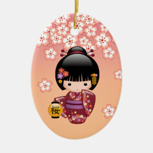 Sakura Kokeshi Doll - Geisha Girl op strand Keramisch Ornament