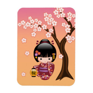 Sakura Kokeshi Doll - Geisha Girl op strand Magneet