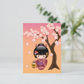 Sakura Kokeshi Doll Schattige Geisha Girl Briefkaart (Staand voorkant)