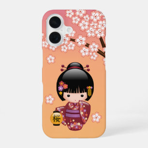 Sakura Kokeshi Pop - Geisha Meisje op Perzik iPhone 16 Hoesje