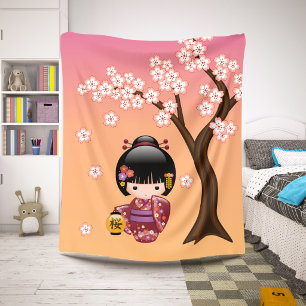 Sakura Kokeshi Pop - Geisha Meisje op Perzik Sherpa Deken