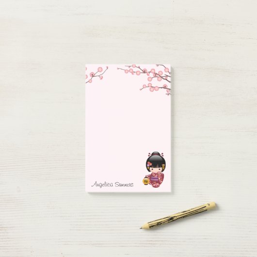 Sakura kokeshi pop schattig geisha meisje roze post-it® notes (Op bureau)