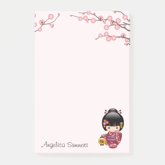 Sakura kokeshi pop schattig geisha meisje roze post-it® notes (Voorkant)