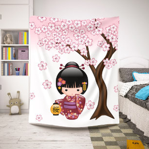 Sakura Kokeshi Pop - Schattig Japans Geisha Meisje Sherpa Deken