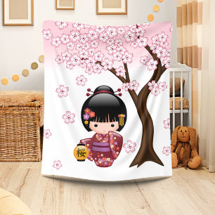 Sakura Kokeshi Pop - Schattig Japanse Geisha Meisj Fleece Deken