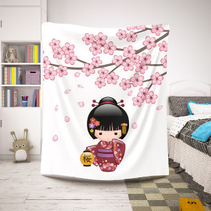 Sakura Kokeshi Pop - Schattig Japanse Geisha Meisj Sherpa Deken
