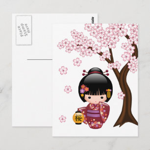 Sakura Kokeshi Pop - Schattige Geisha Beterschap Briefkaart