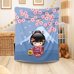 Sakura Kokeshi Pop - Schattige Japanse Geisha Meis Fleece Deken