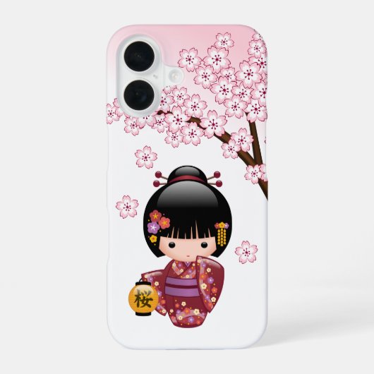 Sakura Kokeshi Pop - Schattige Japanse Geisha Meis iPhone 16 Hoesje (Achterkant)