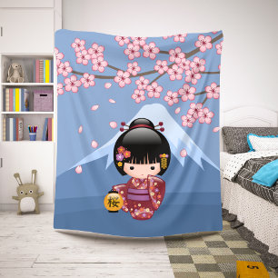 Sakura Kokeshi Pop - Schattige Japanse Geisha Meis Sherpa Deken