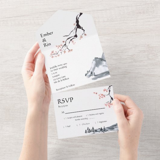 Sakura Mountain | CASUAL RSVP All In One Uitnodiging (Afscheurbaar)