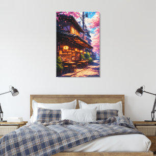 Sakura no Machikado - Kersenbloesemstraat Canvas Afdruk