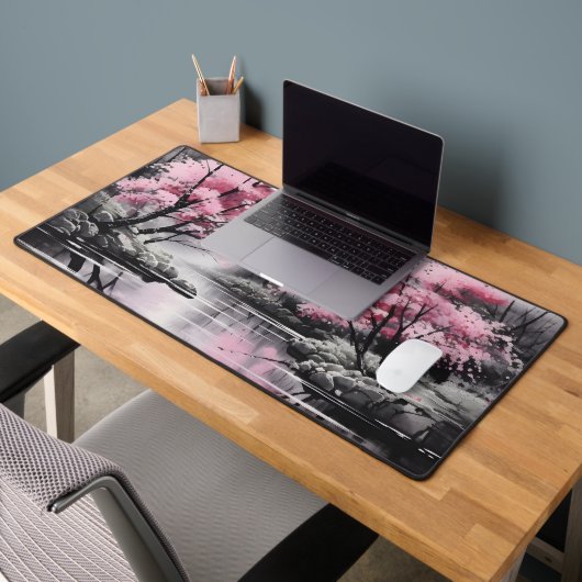 Sakura over River Ink Schilderen Bureaumat (Kantoor 2)