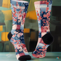Sakura Patchwork Soks met Blauwe en Roze Elegantie