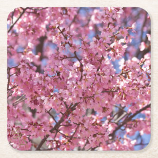 Sakura Pink Cherry Blossom Sky Vierkante Kartonnen Onderzetter