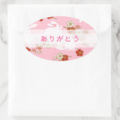 Sakura rose et lapins "merci" Stickers ronds (Sac)