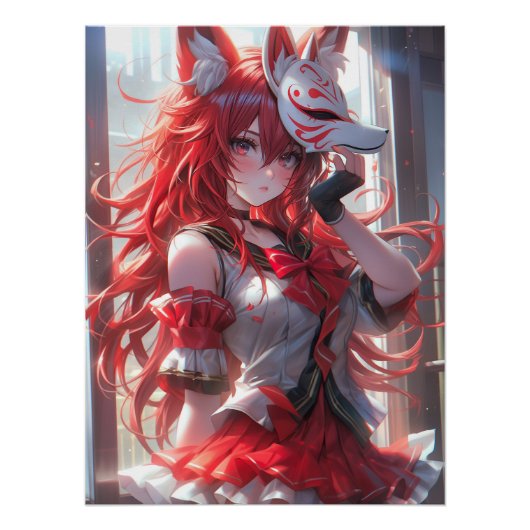 Sakura & Secrets | Schattige Kitsune Vos Scholiere Perfect Poster (Voorkant)
