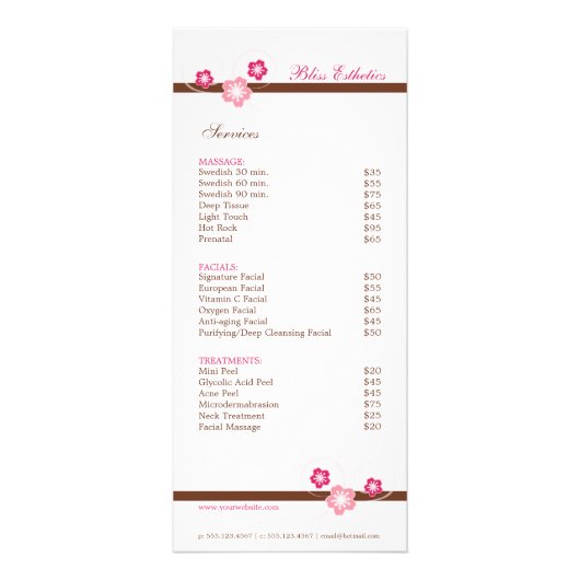 Sakura Spa Menu Sjabloon - dubbelzijdig (Voorkant)
