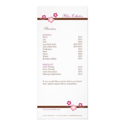 Sakura Spa Menu Sjabloon - dubbelzijdig (Achterkant)