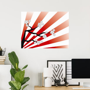 Sakura Sunrise White Cherry Blossom Flowers Zen Poster