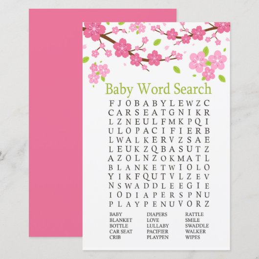 Sakura tak Baby shower Word Search Game (Voorkant / Achterkant)