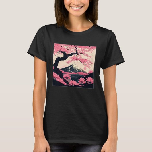 Sakura Tree Cherry Blossom Illustration Scenery Wo T-shirt (Voorkant)