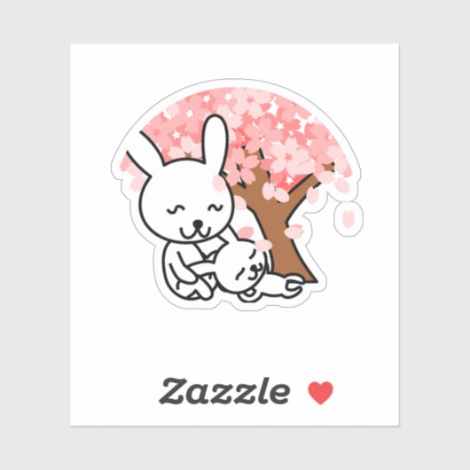 Sakura Tree Schattige Kawaii konijnenpaar Sticker (Vel)