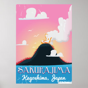 Sakurajima vulkaan Japan vintage reisposter Poster