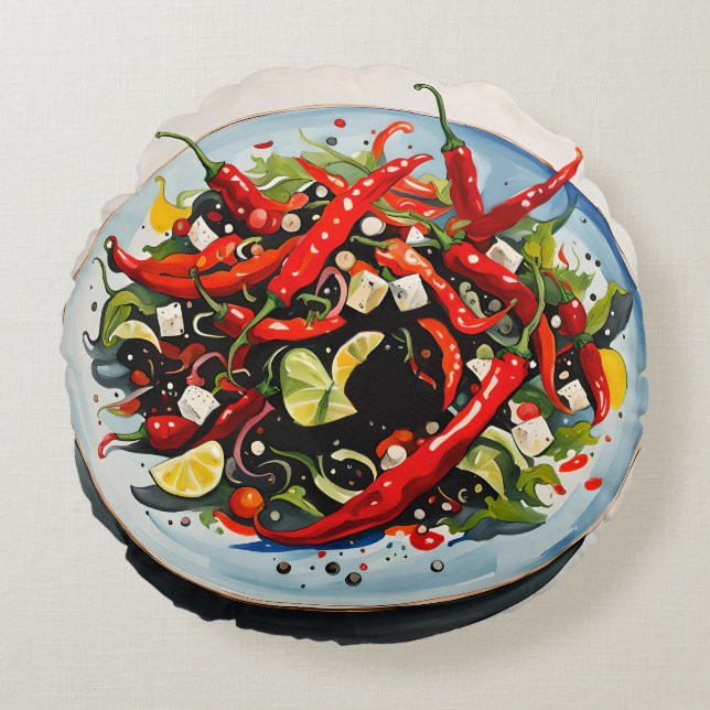 Salade van hete pepers  rond kussen (Voorkant)