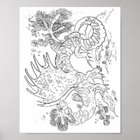 Salamandarin Zee Dragon Line Art Kleur uw eigen