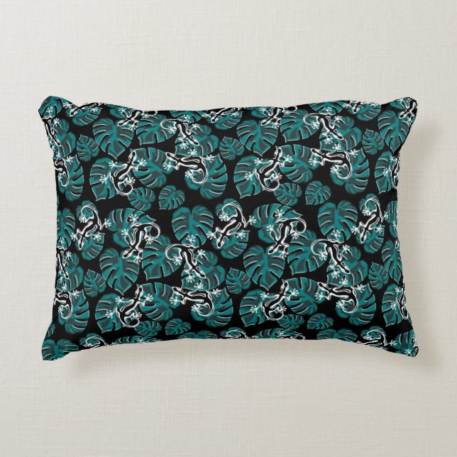 Salamander en Green Leaf Pattern Accent Kussen (Voorkant)