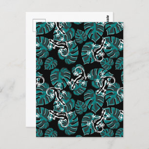 Salamander en Green Leaf Pattern Briefkaart