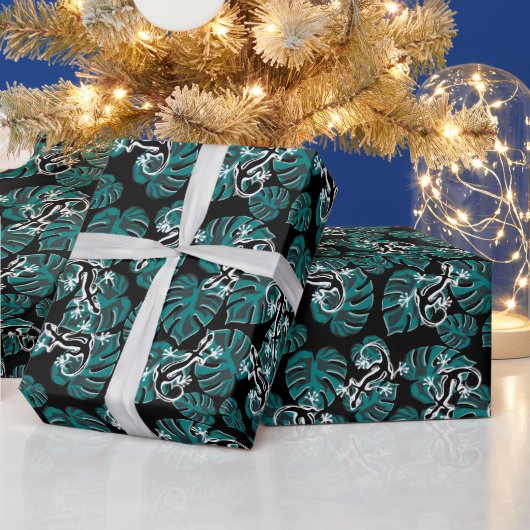 Salamander en Green Leaf Pattern Cadeaupapier (Feestdagen)
