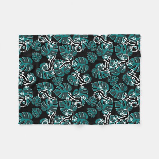 Salamander en Green Leaf Pattern Fleece Deken (Voorkant (Horizontaal))