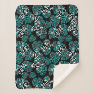 Salamander en Green Leaf Pattern Sherpa Deken