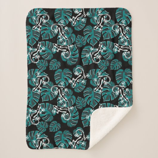 Salamander en Green Leaf Pattern Sherpa Deken (Voorkant)