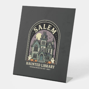 Salem Haunted Library Halloween-ontwerp_1 Reclamebord Met Voetstuk